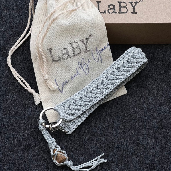 Wrist Lanyard Keychain Bracelet – Macrame Keychain Bracelet with Natural Gemstone – Macrame Lanyard for ID Cards and Keys with Stone
