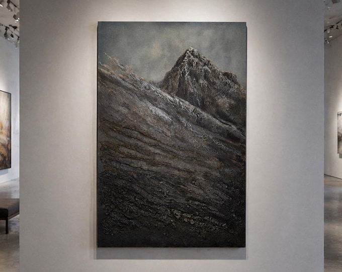 Textured Mountain Wall Art, Earth Tone Abstract Painting, Sculptural Canvas, Modern Neutral Decor