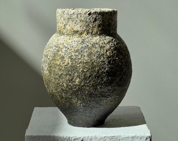 Wabi Sabi Paper Clay Sculptural Vessel: Earth Tone Art Object,            Contemporary Organic Centerpiece
