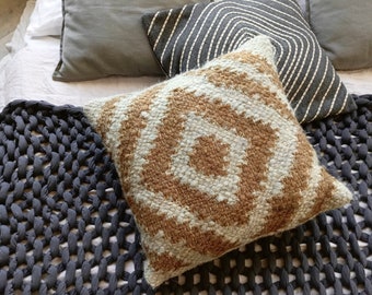 Handwoven Wool Throw Pillow - Bohemian Decor - Cozy & Textured Throw Pillow Cover - Natural Sheep Wool - Home Accent - Housewarming Gift