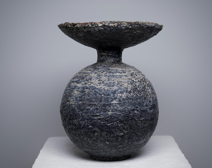 Wabi sabi blue sculptural vase, Contemporary minimalist art vessel