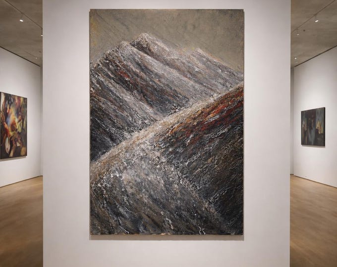 Large Semi Abstract Mountain Painting, Textured Landscape Wall Art, Contemporary Canvas