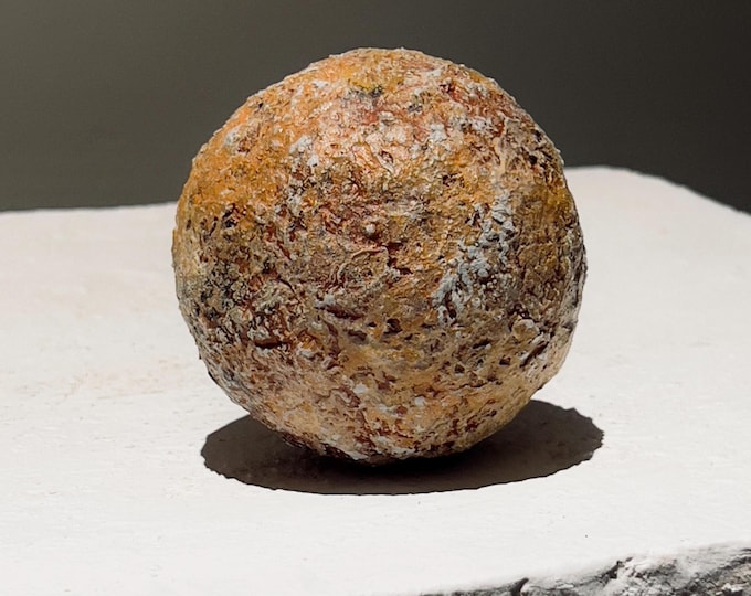 Earthy Textured Sphere – Organic Paper Clay Mini Sculpture – Contemporary Wabi Sabi Art Object