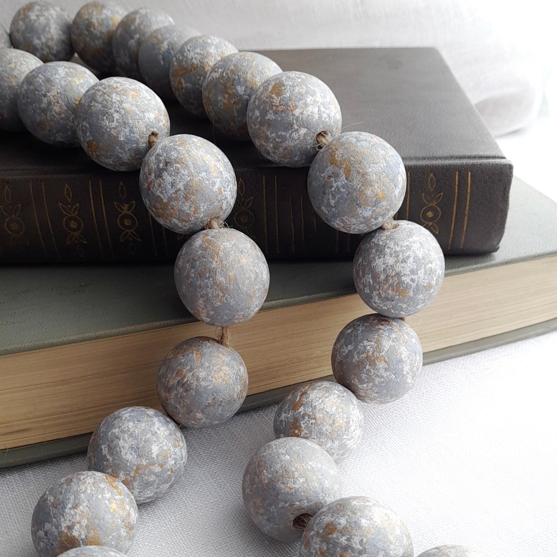 Large Wooden Bead Garland With Tassels Modern Farmhouse Etsy