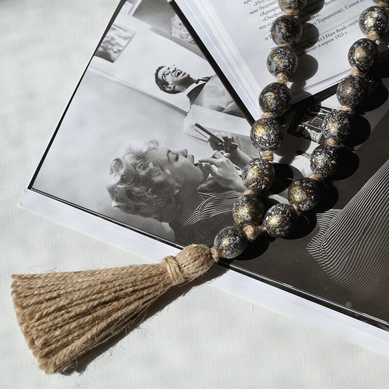Wooden Bead Garland With Tassels Modern Farmhouse Beads for Home Décor
