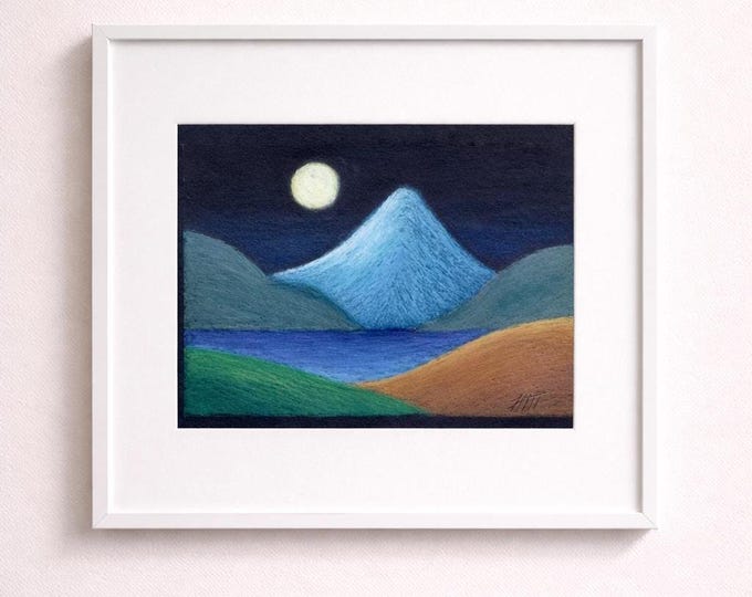 Contemporary semi abstract landscape, original oil pastel on paper, expressive small  wall art piece