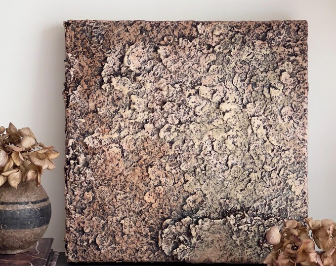 3D Textured Wall Art: Rustic Japandi Decor, Earth Tone Paper Mache Sculpture, Handmade Neutral Painting, Wabi Sabi Organic Accent