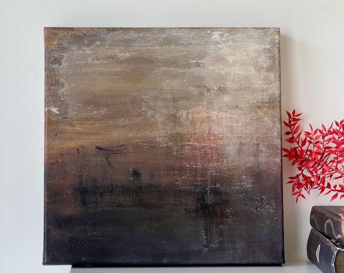 Earthy Abstract Canvas Painting – Neutral Minimalist Wall Art – Wabi-Sabi Japandi Decor – Matte Textured Brown Beige Acrylic Layers