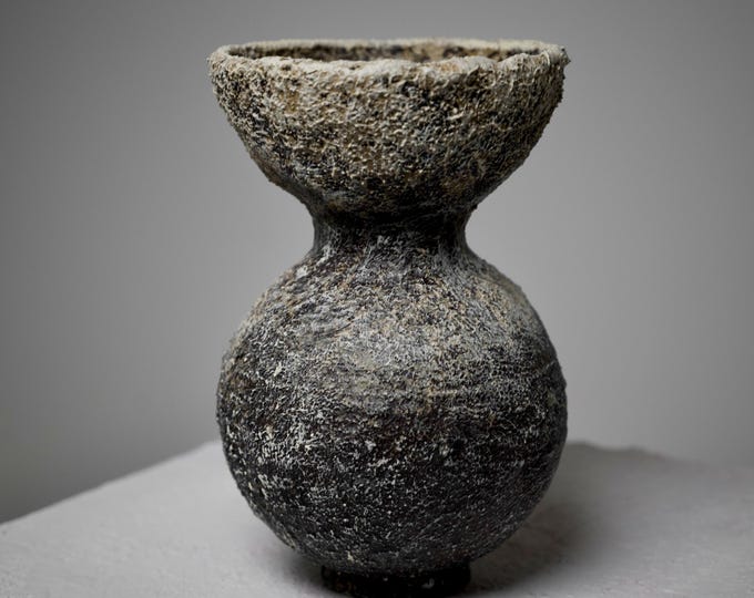 Small wabi sabi black vase, Contemporary sculptural vessel, Organic textured art object