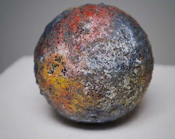 Wabi Sabi Sphere Sculpture: Textured Clay Art Object, Small Organic Modern Decor Accent