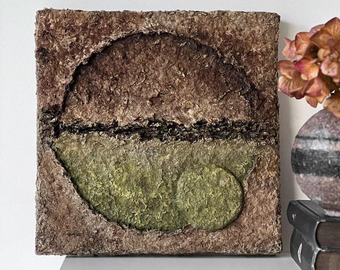 Contemporary Green Wall Decor - Modern Rustic Accent Piece - Wabi-Sabi Eco-Friendly Wall Art - Handmade 3D Painting with Organic Textures