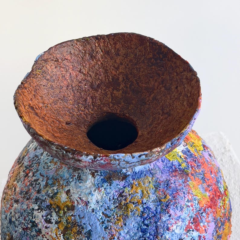 One of a kind textured art vase for gallery style interiors