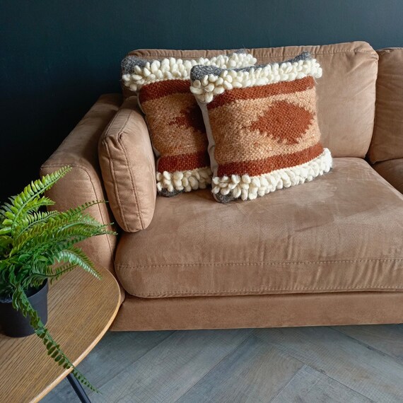 Handwoven Wool Pillow Cover: Decorative, Cozy, and Textured Pillow, Bohemian Accent for Sofa