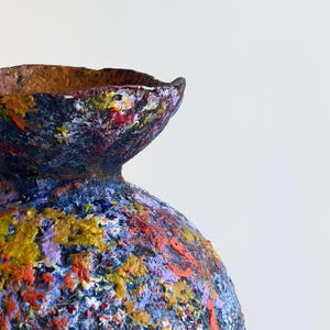 Organic modern decorative vessel handcrafted from paper clay and pigments