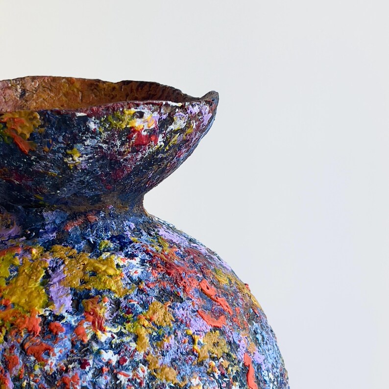 Organic modern decorative vessel handcrafted from paper clay and pigments