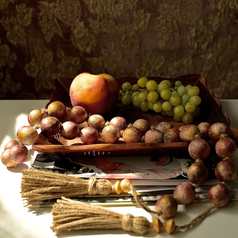 Bohemian Coffee Table Decor: Wooden Bead Garland with Tassels