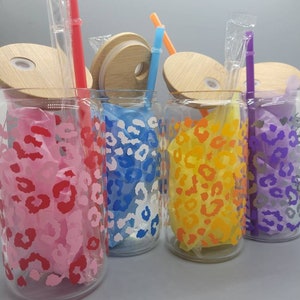  ABuff 8 Pcs Can Shaped Glass Cups with Lids and Straws