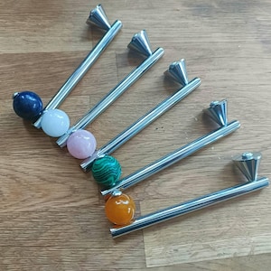 Mid Century Style Stone Ball Drawer Pull - Silver Geometric Bar Handle