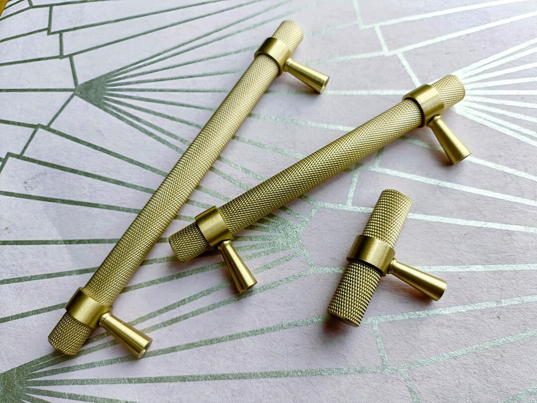 Knurled Gold Brass Cabinet Handle: Textured Drawer Pull, Kitchen ...
