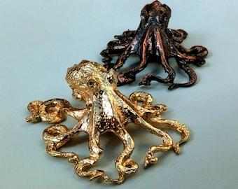Brass Octopus Cabinet Pull: Gold or Bronze Kraken Drawer Knob