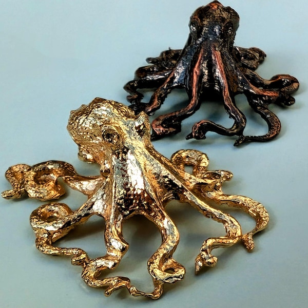 Brass Octopus Cabinet Pull: Gold or Bronze Kraken Drawer Knob