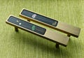 Pearl Inlay Water Lily Drawer Pull: Brass & Walnut Cabinet Handle