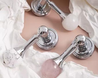 Silver Crystal Door Handle Set: Brass Interior Door Knob with Gemstone