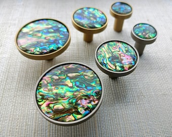 Skimrande Abalone Shell-lådhandtag: Art Deco-skåpknopp, guld-/silverdetaljer