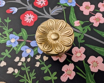 Gold Brass Flower Cabinet Handle - Vintage French Style Knob