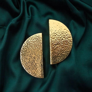 Hammered Brass Semi Circle Cabinet Handles - Gold Textured Drawer Pulls