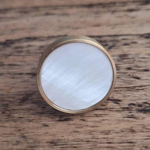 Brass and White Mother of Pearl Cabinet Knob: Elegant Shell Drawer Pull