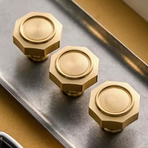 Gold brass hexagonal drawer pull/Geometric cabinet handle/Gold brass furniture hardware/Hexagonal door knob/Furniture renovation handle