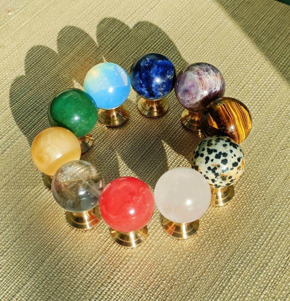 Gemstone Ball Drawer Knob: Gold Brass & Semi-precious Stone Pull - Etsy