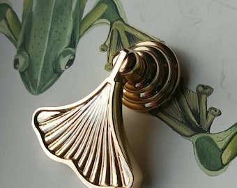 Gold Ginkgo Leaf Drawer Pull: Shiny Cabinet Handle, Furniture Hardware