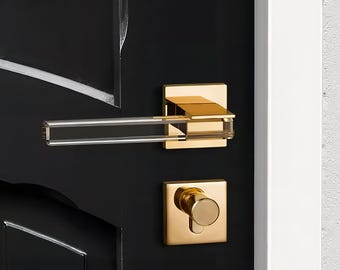 Modern Crystal Door Handle Set: Brass Interior Mortise Lock