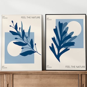 Navy Blue Botanical Matisse Style Printable Wall Art, Set of 3 Prints, Digital Download