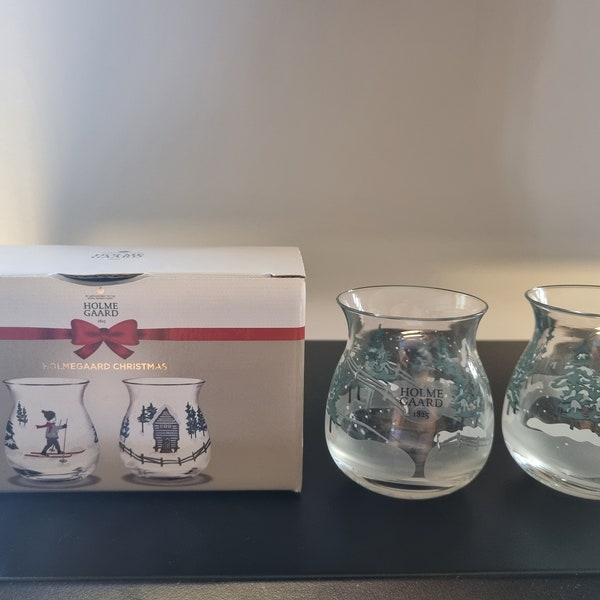 Holmegaard glass Christmas collection, a set of 2 fairytale tealight holders in original box. From the 2019 collection. Danish Design.