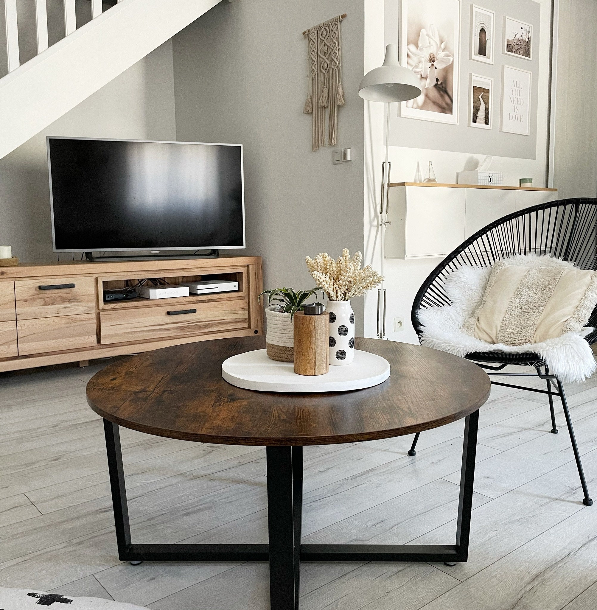Round Coffee Table Rustic Brown Solid Wood Coffee Table Mid Etsy UK
