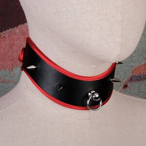 Vegan leather spiked choker collar with O ring/Spiked necklace/Heavy leather collar for women or men/Punk necklace spikes/ddlgcollar-Mature