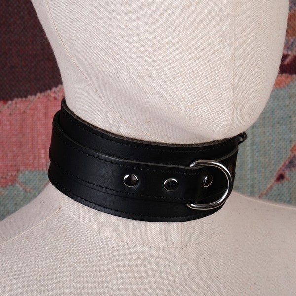 Heavy cowhide collar choker with D ring and lock/Real Leather choker necklace harness/BDSMmcollar leash/Punk choker-Mature