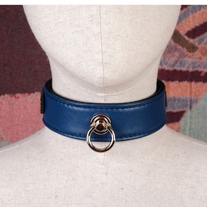 Blue lambskin leather choker necklace with O-ring for women or men/Heavy real leather collar custom/Punk choker/Gothic necklace choker image 1