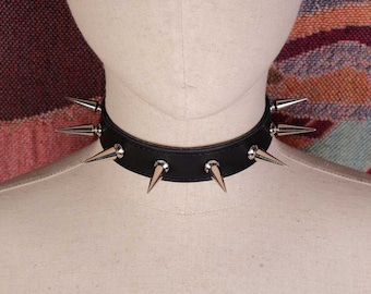 Genuine leather spiked choker collar/spiked collar human necklace/goth choker/punk choker/studded choker/big spikes collar/day collar-Mature