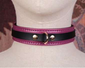 Lambskin leather collar choker necklace with D-ring/purple collar womens/sub day collar discreet choker locking/kitten collar sub/ddlgcollar