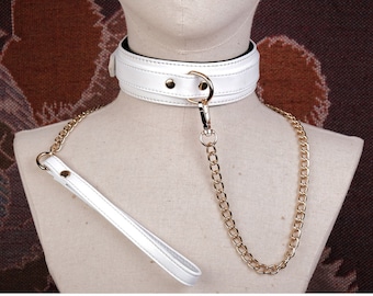 Biały zestaw obroży i smyczy ze skóry wegańskiej dla kobiet i mężczyzn, obroża skórzana, dyskretna, kołnierz typu choker, obroża dzienna, obroża niewolnika – dla dorosłych
