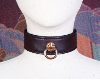 Gargantilha de pele de cordeiro marrom escuro/gargantilha feminina com anel O/gargantilha masculina marrom/gola marrom/gola sub/gola Petplay gatinho/gargantilha gótica - madura