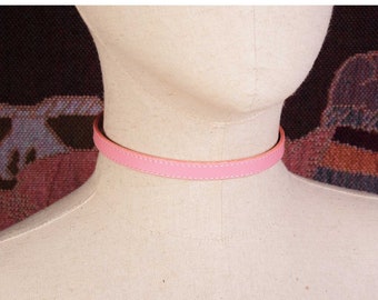 Pink collar choker for women/pink choker/leather choker necklace/kitty collar/discreet day collar/daddys girl collar/human collar-Mature