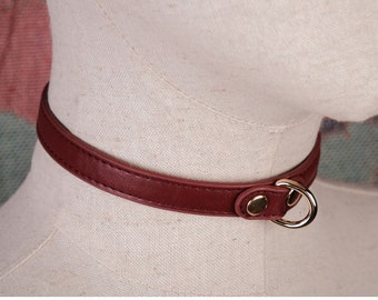 Red cowhide D ring collar choker for women or men/Real leather choker necklace kawaii/Daddys girl collar/Custom collar/Heart-shaped buckle