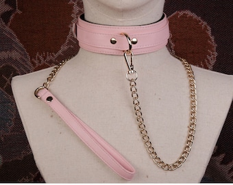 Rosa Halsband und Leine Set für Damen/Pink veganes Leder Halsband Choker/Eingabe Tag Halsband Sub/kundenspezifisches Kätzchen Halsband/BDSMcollar-Mature