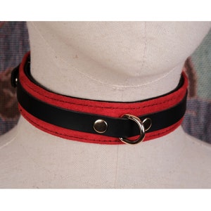 Red leather choker collar for women and men/suede collar necklace/D ring collar sub/custom collar/kittenplay/daddys girl collar-Mature