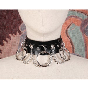 Vegan leather punk choker with chain/Punk collar and O rings/Steampunk choker/Gothic choker necklace/Goth choker chain/Day collar-Mature